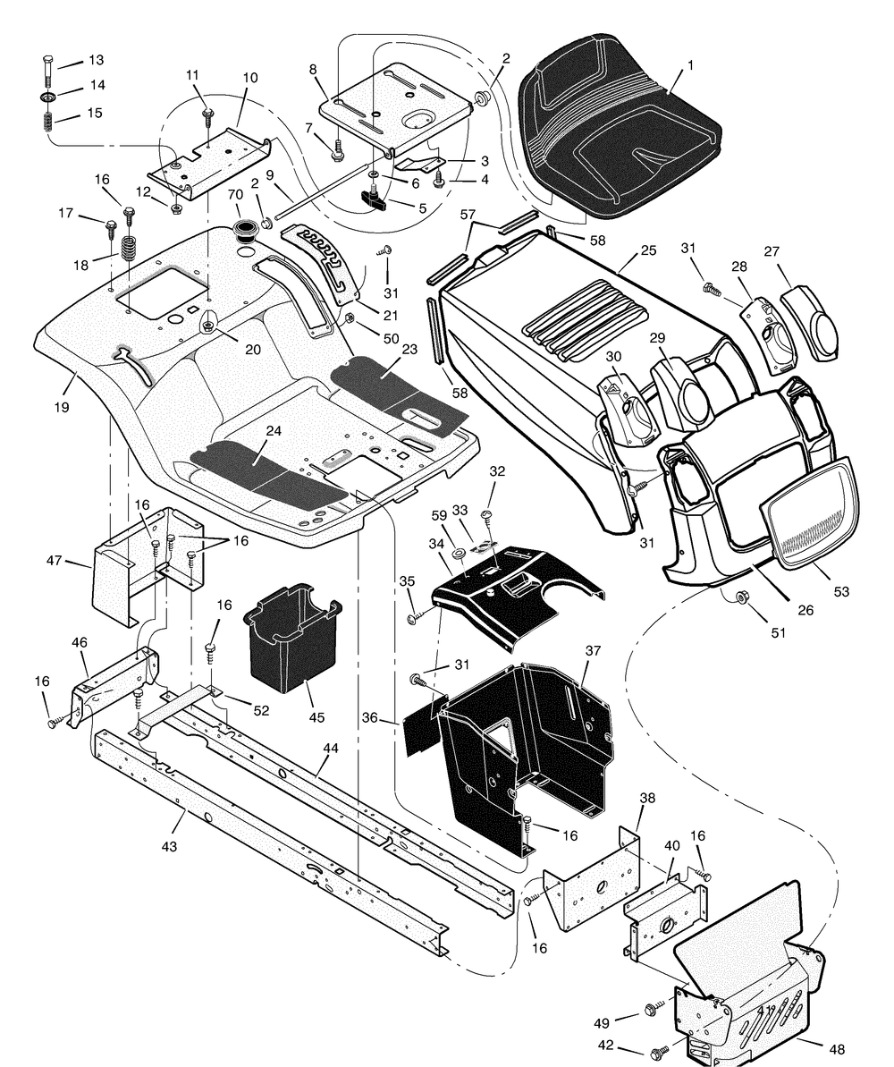 Chassis And Hood Diagram and Parts List for 385000X68A 2004 Briggs and Stratton Lawn Tractor